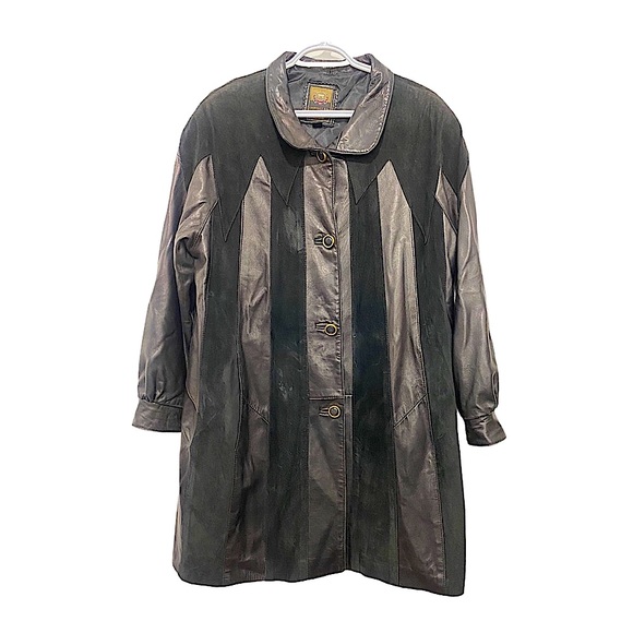 Vintage Jackets & Blazers - Vintage 90s Patchwork Lambskin Jacket 3/4 Black L